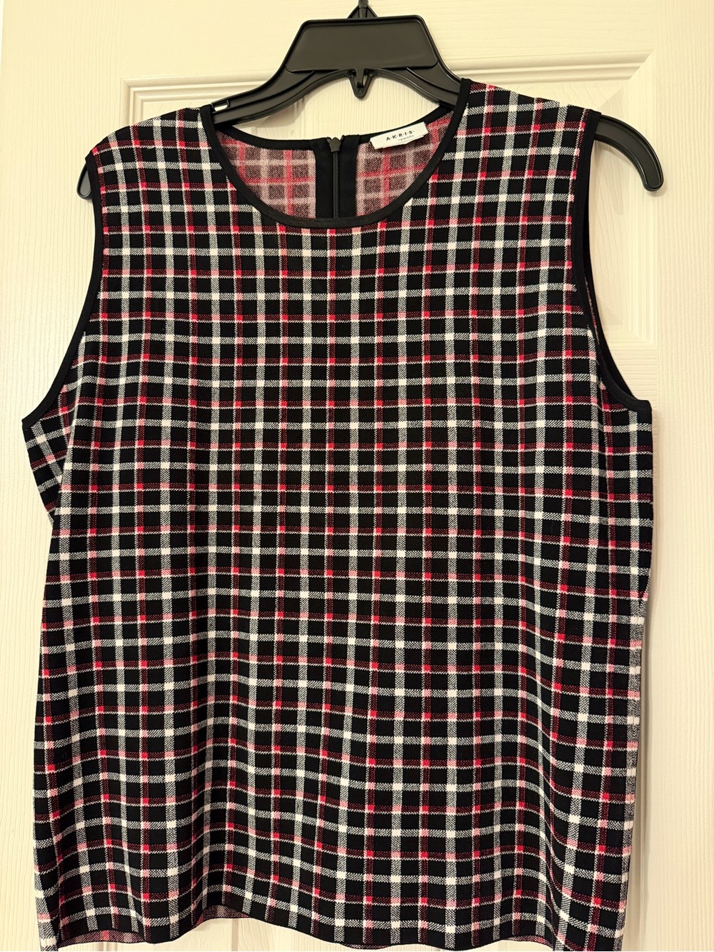 Akris Black and Red Plaid Sleeveless Top